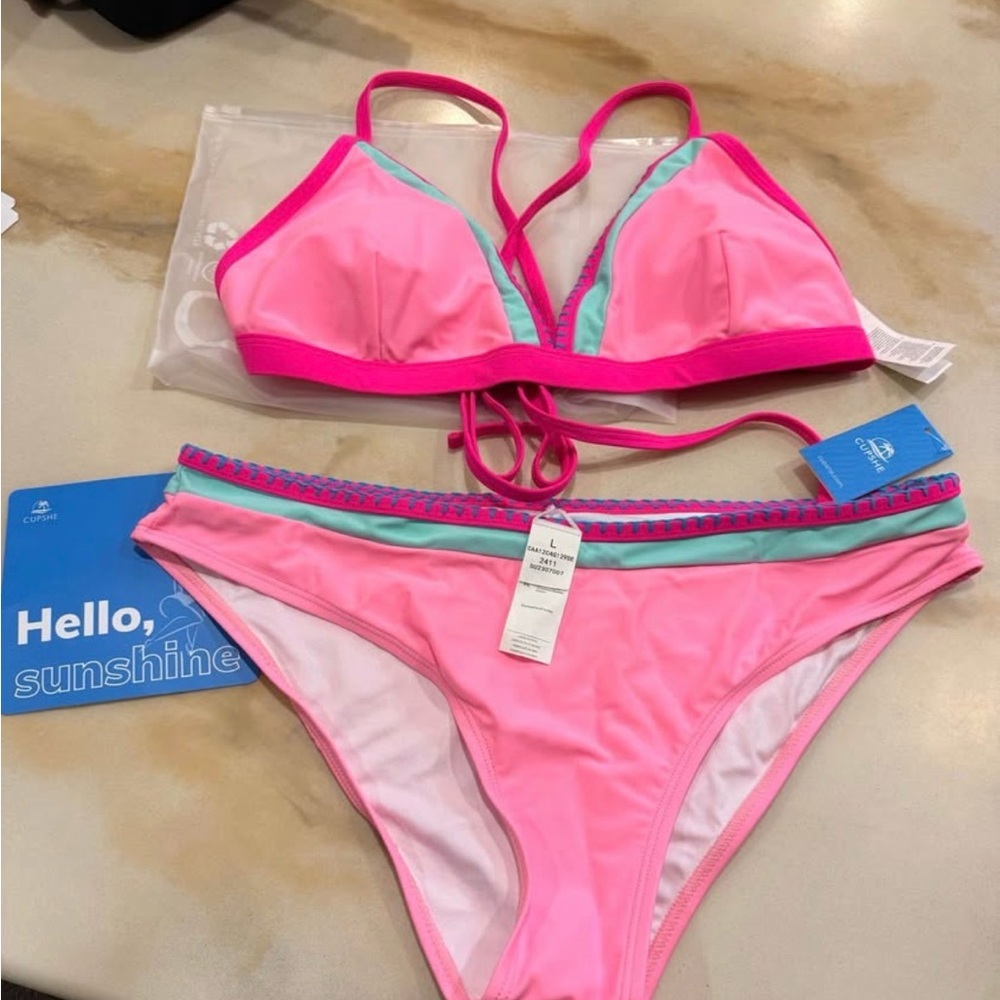 Cupshe Pink and Aqua Bikini Set